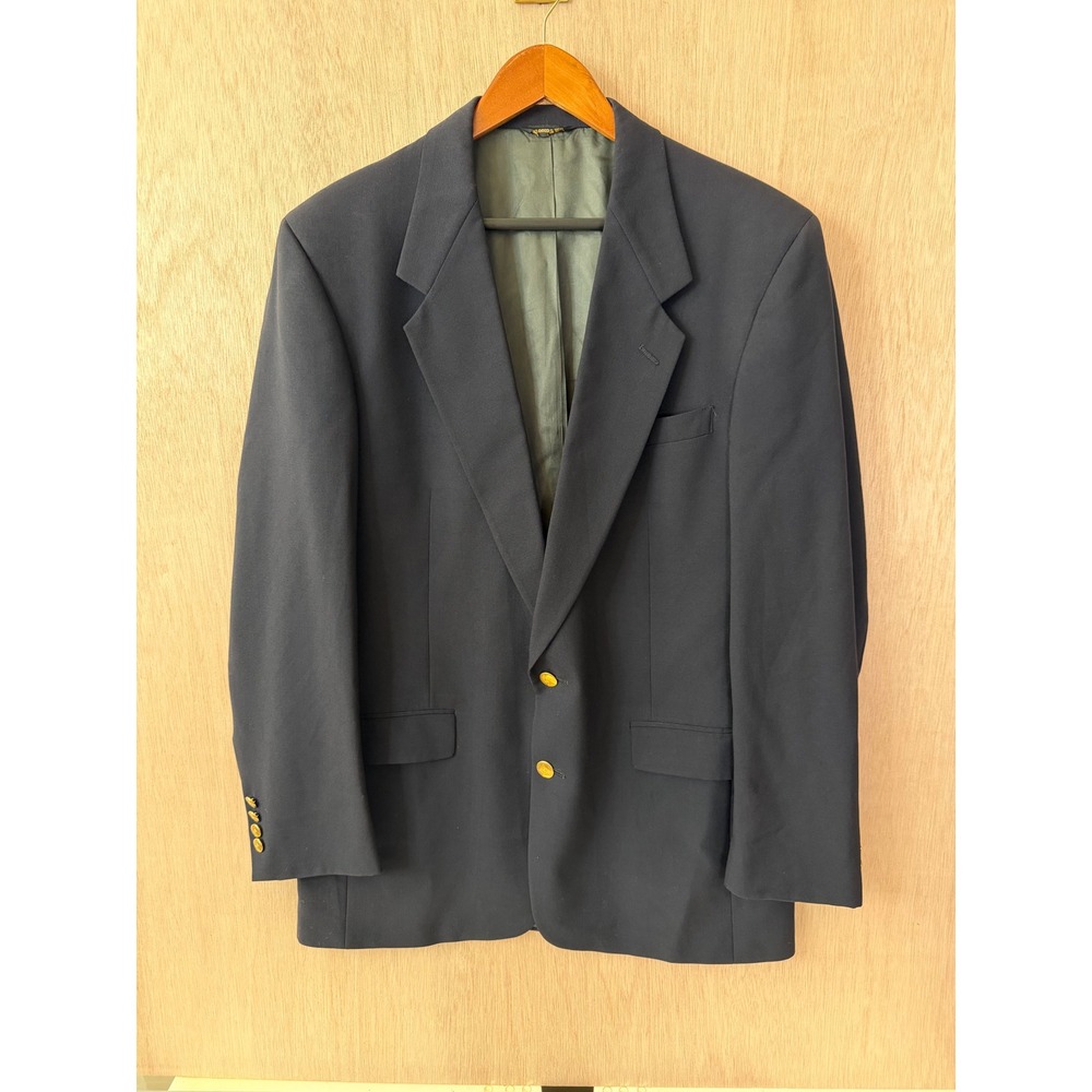 Austin Reed London Mens Navy Blue Two Button Gold Crest Blazer Sport Coat